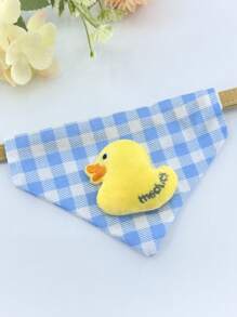 1pc 3D Little Yellow Duck & Blue/White Plaid Pet Bandana, Suitable For Small Dogs And Cats - Multicolor - View 5