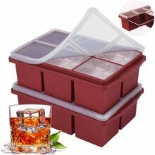SDGSDFGSDF Ice Cube Trays For Whiskey, Silicone Ice Cube Tray, With Reinforced Steel Ring Top, Makes 12 Perfect 2-In Ice Cubes, Square Ice Tray For Cocktails, Whiskey, Coffee. (2 Pack) - 紅色 - 查看 2