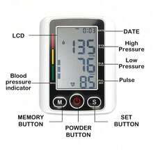Precision Automatic Upper Arm Electronic Smart Sphygmomanometer With Large Screen And Voice Report Function, One-Touch Blood Pressure Measurement - White - View 2