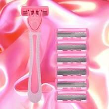 2 个手柄 + 36 个刀片/粉色女士通用，手动 6 层剃须刀，不锈钢刀片，安全防刮，适用于家庭美容工具 - 彩色 - 查看 3