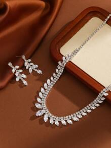 1 Set Shiny Rhinestone Necklace And Earrings Jewelry Set, Elegant Accessory For Women For Party And Daily Wear