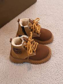 1 Paar Kinder Outdoor Winter Dicke Warme Kleinkind Schuhe, Komfortable Mode Vielseitige Seitlicher Reißverschluss Strapazierfähige Stiefel