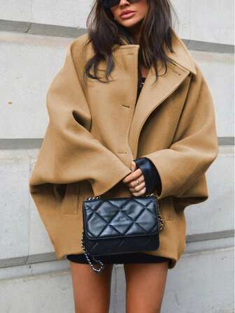 女士纯色长袖单排扣开衫，带口袋，适合日常、晚会、旅行、茶会、机场、街头风格的休闲和正式穿着