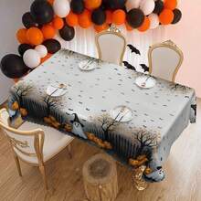 1 件万圣节桌布，南瓜、猫、鬼、蝙蝠，复古风格，圆形和矩形桌布，适合万圣节装饰、秋季装饰、农舍装饰，适合室内外日常聚会、午餐和晚餐使用 - 彩色 - 查看 9