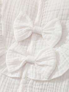 MommBaby Baby Girls' Romper With Bow, Ruffle Trim, Button Front, Long Sleeve, Simple Casual Christening Outfit