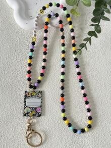 1pc Retractable Lanyards For Id Badges Teacher Lanyard With ID Holder Acrylic And Wooden Beaded Lanyard For Keychain Personalized Gift For Women Car Accessories Bag Charm School Bag Charms Car Accessories Friend Sister Gift Ideas - Multicolor - View 20