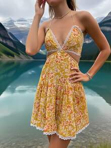 Women's Printed Waistband Dress Enhances Your Style - Various Colors And Sizes, Comfortable, Elastic, Cool, Slimming For Daily Wear, Essential For Travel And Vacation, A Must-Have Gift For Graduation Season, Wedding Season - Orange - View 3
