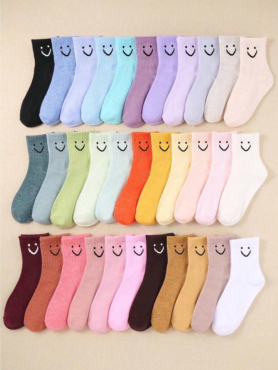 10 Pairs Random Smiling Face Kids Socks, Suitable For Daily Wear, Boys And Girls Can Wear During School Term - Multicolor - View 1