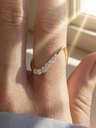 1pc Minimalist Fashion S925 Silver Geometric Inlaid Cubic Zirconia Crown Ring, Streamline Design, Suitable For Parties, Daily Wear, Anniversaries, Holidays, Perfect Gift