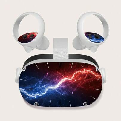 多色科幻闪电星空贴纸套装，Quest 2 VR头显贴纸，PVC材质，自粘式，撕贴即贴，耐磨，防刮，完美贴合，适用于VR头显改装、游戏设备翻新、数码配件升级、娱乐个性化、装饰改造和翻新