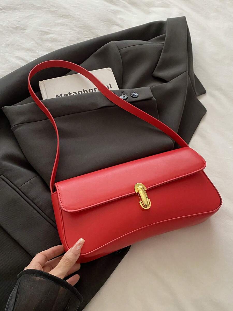 Fashionable, Minimalist, Casual PU Flap Underarm Bag. Suitable For Shopping, Wallet, Student, Young Women, Career Women. Ideal For Office, University, Work, Business, Commuting, Outdoor Activities, Travel And Picnic. Vintage Faux Oilskin Flap Decor Women's Shoulder Underarm Bag, Suitable For Dates, Outings, Gatherings