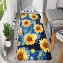 1 Pieza Felpudo Azul con Patrón de Girasoles Amarillos, Alfombra Absorbente y de Secado Rápido Adecuada para Decoración Interior y Exterior del Hogar, Dormitorio, Baño, Cocina y Comedor, Utilizable en Todas las Estaciones, Ideal para Fiestas, Festivales, Bodas y Decoración de Patios