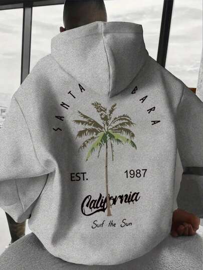 Sweat-shirt à capuche à manches longues pour homme, style automne-hiver, épais et anti-boulochage, peu encombrant, design rentrée avec motif cocotier créatif, élégant et à la mode.