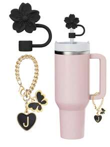 3 件/2 件专为 30-40 盎司杯子设计的配件:黑色字母标记器、硅胶芙蓉花吸管盖、硅胶防摔防刮保护盖、可重复使用的 10 毫米大直径吸管盖、可爱字母装饰、适用于现代简约玻璃杯、母亲节礼物 - 黑色 - 查看 13