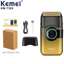 Kemei KM-T389 男士电动剃须刀,旋转式设计,配备两个浮动刀头,干湿两用,IPX7 级防水,旋转式设计,带 LED 显示屏,可修剪胡须,USB Type-C 充电,无线设计 - 彩色 - 查看 17