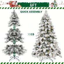 Snowflake Flocked Artificial Christmas Tree, Equipped With Warm White LED Light Strip And Metal Base, The Leaves Are Made Of Fireproof Material And Are Reusable. It Comes In 4 Sizes (5 Ft / 6 Ft / 7 Ft / 8 Ft), Christmas Decorations And The Best Birthday Gifts