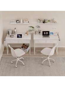 32 Inch Small Desk With Fabric Drawers – Vanity Table With Storage Drawer & Bag. Writing Desk For Bedroom/Study, Small Spaces - 白色 - 查看 5