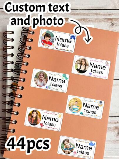 44-440 Peças Etiquetas Personalizadas com Foto e Texto, Etiquetas Personalizadas com Nome, Adesivos para Crianças, Etiquetas Personalizadas para Creche com Imagem, Adesivos Personalizados para Garrafas de Água, Adesivos de Papelaria, Etiquetas de Correio, Presentes de Aniversário, Etiquetas de Acampamento, Dia do Professor, Convite, Escola, Família, Filho, Filha, Professor