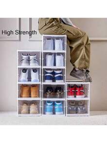 6 piezas/set Cajas para Zapatos de Plástico Transparente Apilables, Organizador de Zapatos para Armario, Contenedores Modulares para Almacenaje de Zapatos, Blanco almacenamiento de zapatos de plástico - Blanco - Ver 4