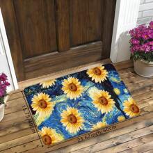 1 Pieza Felpudo Azul con Patrón de Girasoles Amarillos, Alfombra Absorbente y de Secado Rápido Adecuada para Decoración Interior y Exterior del Hogar, Dormitorio, Baño, Cocina y Comedor, Utilizable en Todas las Estaciones, Ideal para Fiestas, Festivales, Bodas y Decoración de Patios