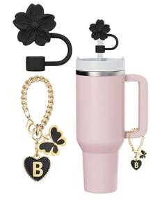 3 件/2 件专为 30-40 盎司杯子设计的配件:黑色字母标记器、硅胶芙蓉花吸管盖、硅胶防摔防刮保护盖、可重复使用的 10 毫米大直径吸管盖、可爱字母装饰、适用于现代简约玻璃杯、母亲节礼物 - 黑色 - 查看 10