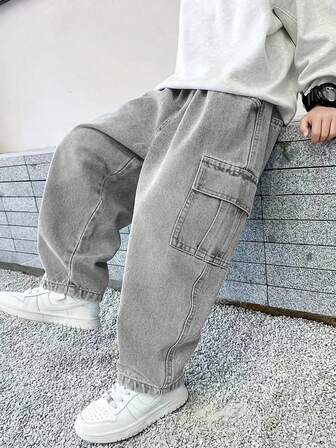 Tween Boy's Fashionable Straight Leg Casual Denim Jeans