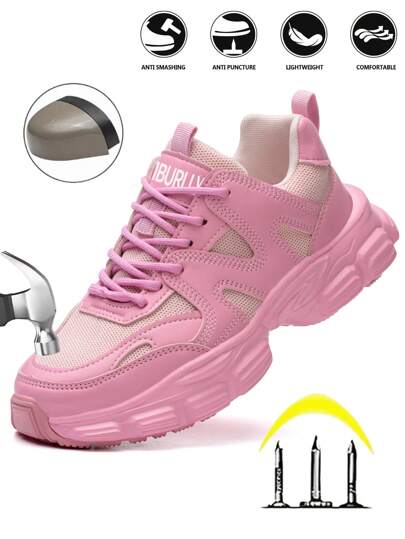 UMBURLLY 1 paire de chaussures de sécurité pour femmes de couleur unie, chaussures de travail de protection extérieure à lacets, toutes saisons
