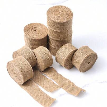 2/10M Jute Linen Ribbon Fabric Burlap DIY Gift Wrapping Jute Tablecloth Handmade Gifts Wedding Party Decoration, DIY Crafts Wrapping Costume Accessories