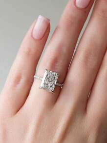 1pc 925 Sterling Silver 2-5ct Rectangular Cut Large Cubic Zirconia Women's Wedding Band Engagement Bridal Party Ring, Fine Jewelry Gift - Silver - View 4