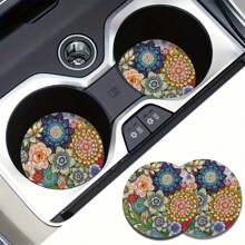 2pcs Car Coasters Print Absorbent Coasters Set, Universal Fit Women Gifts, Car Decor & Car Accessories - Multicolor - View 20