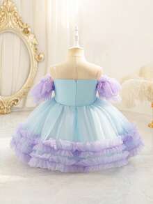 Young Girl Lavender Sequin Mesh Puff Sleeve Elegant Mermaid Party Princess Dress, Suitable For Girls Birthday, Party, Banquet, Formal Occasion, Holiday Celebration, Flower Girl, Wedding Gown - Màu tím hoa cà - Xem 3