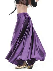 肚皮舞裙，高开衩喇叭裙，闪亮表演派对裙，性感开衩裙 - 彩色 - 查看 26