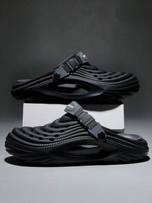 时尚男士厚底镂空一脚蹬凉鞋，新款夏季防滑沙滩度假休闲透气穿孔厚底百搭鞋