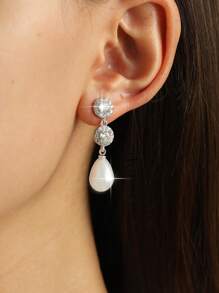 jealous young 1 pereche de cercei lungi rafinați cu zirconiu cubic rotund cu perle artificiale, potriviți pentru banchet, bal, petrecere, cadou