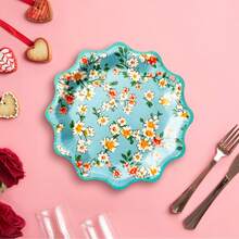 10pcs Floral Paper Plates Vintage Flower Party Supplies 7.5" 9.8" Scalloped Edge Party Plates Napkins Cups Party Decorations Set Suitable For Wedding Bridal Baby Shower Garden Party Tableware