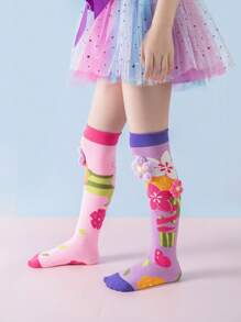 1 Pair Kids Socks, Cute Girls Socks, & Stretchy Mid-Calf Novelty Socks