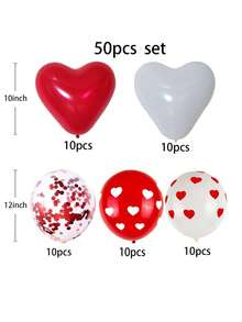 15/35/50pcs Heart-Shaped Red Foil Sequin Balloons With Red & White Heart Print, For Valentine's Day, Anniversary, Birthday, Wedding Party Decoration - Multicolor - View 4