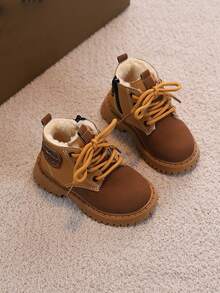 1 Paar Kinder Outdoor Winter Dicke Warme Kleinkind Schuhe, Komfortable Mode Vielseitige Seitlicher Reißverschluss Strapazierfähige Stiefel