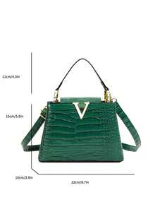 Luxury Women's Handbag Brand Bag, Crocodile Embossed High-Quality Stone Pattern Tote Bag, 2025 New Arrival, Niche Fashion Versatile Shoulder Bag, Large Capacity, Fashionable Handbag, New Arrival Large Bag, INS Influencer Matching Item, Retro Casual Streetwear Niche Tote Bag, Letter Simple Design Celebrity Same Style Glossy High-End Feeling Crossbody Bag, Summer Crossbody Tote Bag, 2025 New Arrival, Women's Elegant Bag, Large Capacity Mother Bag, Fashionable Textured Personalized Women Bag, Pillow Bag - Green - View 11