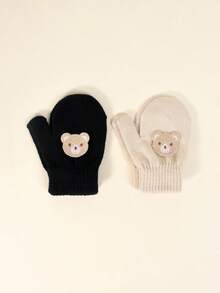 2双幼儿秋冬高弹力针织保暖手套，婴儿童可爱刺绣连指手套，宝宝防抓/咬手套，适合日常休闲穿着和冬季保暖单层手套 - 2雙 - 查看 11