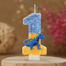 1pc Number Birthday Candle, Blue Dinosaur Decorated Cake Candle, 0-9 Blue Yellow Shiny Number Candle, Suitable For Birthday Cakes And Large Holiday Parties - Blue Yellow - View 3