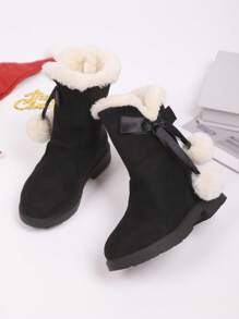 A Pair Of Stylish And Cute Children's Snow Boots With Bow Decorations, Suitable For Outings, Trips, Vacations, And Back-To-School Outfits (Suitable For Both Boys And Girls)."Back-To-School Season Kids' Snow Boots""Kids' Snow Boots For Vacation Outfits""2025 New Children's Snow Boots"" Winter And Autumn Warm Kids' Snow Boots""Stylish And Cute Snow Boots"