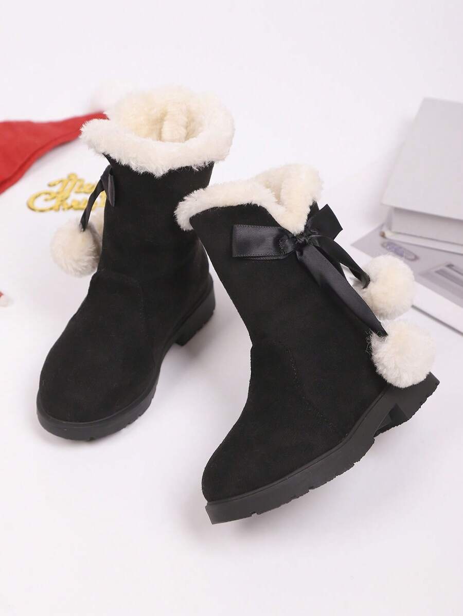 A Pair Of Stylish And Cute Children's Snow Boots With Bow Decorations, Suitable For Outings, Trips, Vacations, And Back-To-School Outfits (Suitable For Both Boys And Girls)."Back-To-School Season Kids' Snow Boots""Kids' Snow Boots For Vacation Outfits""2025 New Children's Snow Boots"" Winter And Autumn Warm Kids' Snow Boots""Stylish And Cute Snow Boots"