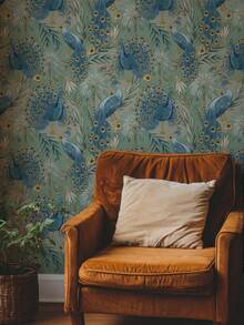 Papier peint autocollant amovible vintage à fleurs bleues et paon. Papier peint autocollant amovible et imperméable pour dosseret de cuisine, armoire, papier peint, stickers muraux, décoration murale, décoration de chambre, décoration de cuisine, décoration de la maison