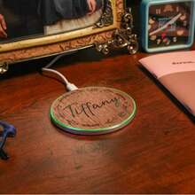 Wireless Phone Charger Custom Wood- Personalized With Name & Design - Unique, 15W Fast Charging - Perfect Gift! - Multicolor - View 3