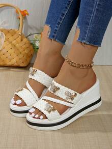 Sandalias de plataforma con suela gruesa para niña, sandalias de cuña impermeables, elegantes, para fiesta, minimalistas, de unicolor, de verano, de punta abierta