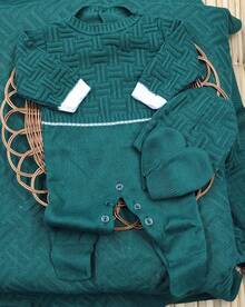 Knitted Maternity Outing Set With Luxury Baby Cardigan - Màu xanh lá cây đậm - Xem 5