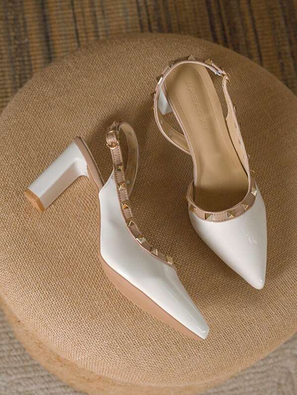 Sandalias de tacón grueso con punta abierta y remaches para mujer, de verano