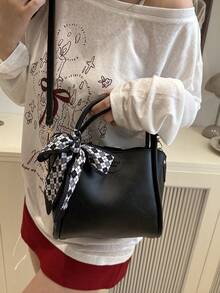 Women's New Solid Color PU Fashion Mother Handbag Versatile Cross-Body Bag - Black - View 6