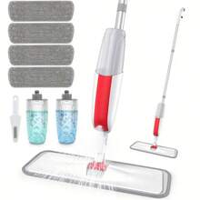 1 Set Microfiber Spray Mop For Hardwood Floors. Reusable Mop Base Suitable For Hardwood, Laminate, Vinyl And Tile Floors In Kitchen - Red and White - View 1